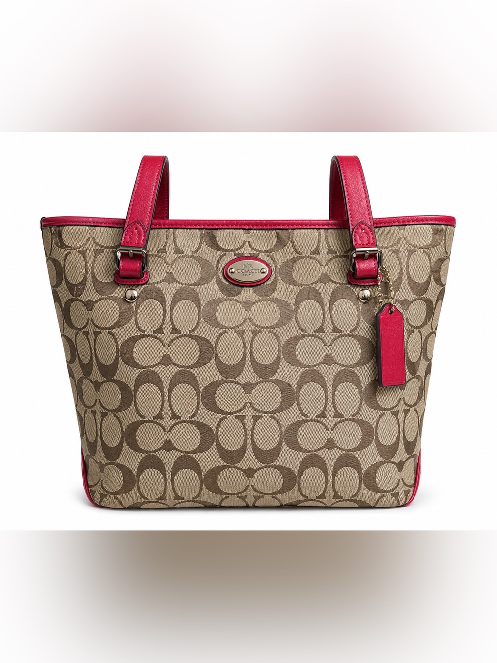 Coach Signature Canvas Tote with Pink Trim and Handles